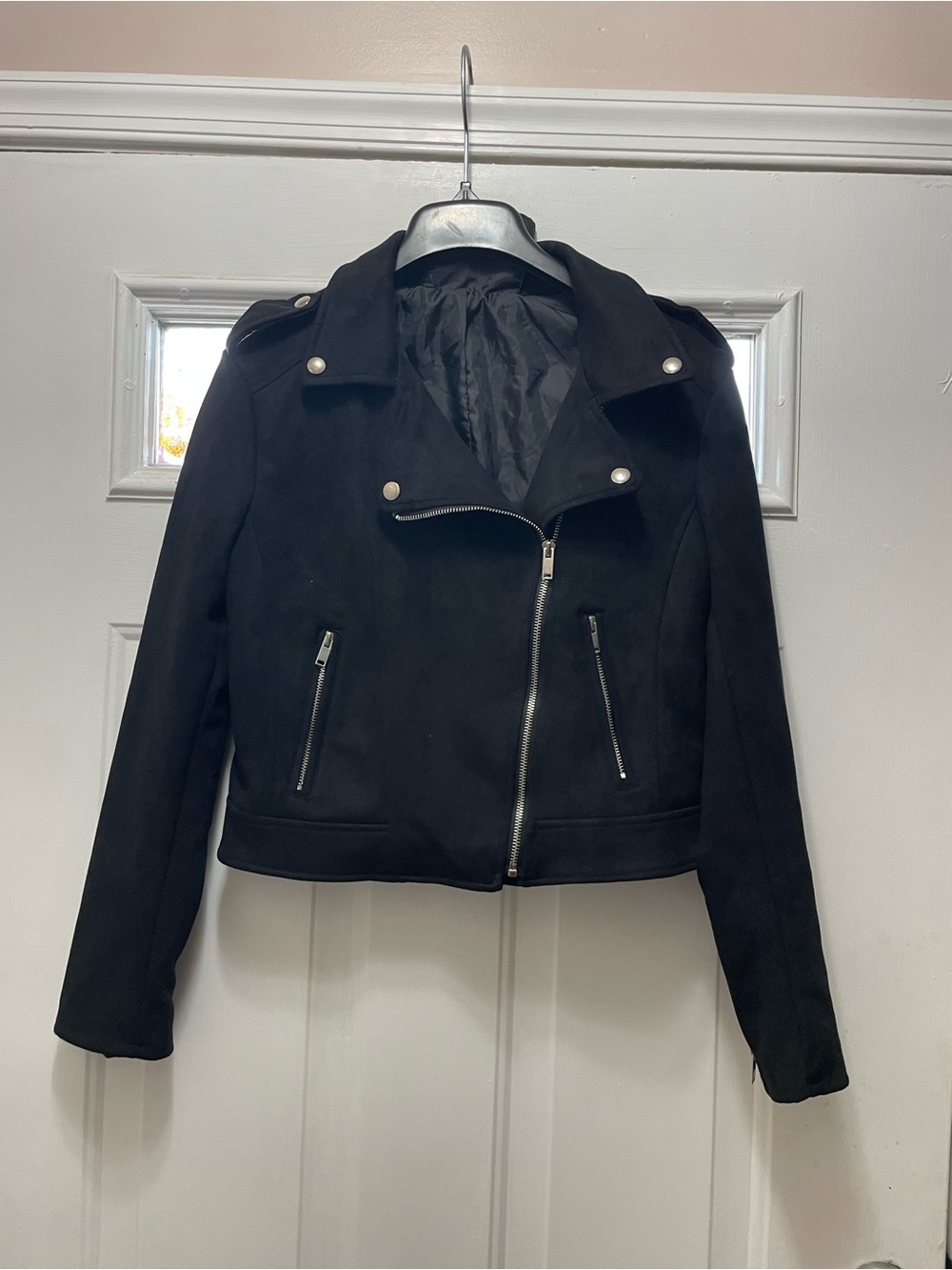 Black faux Suede Zip Women's Moto Jacket